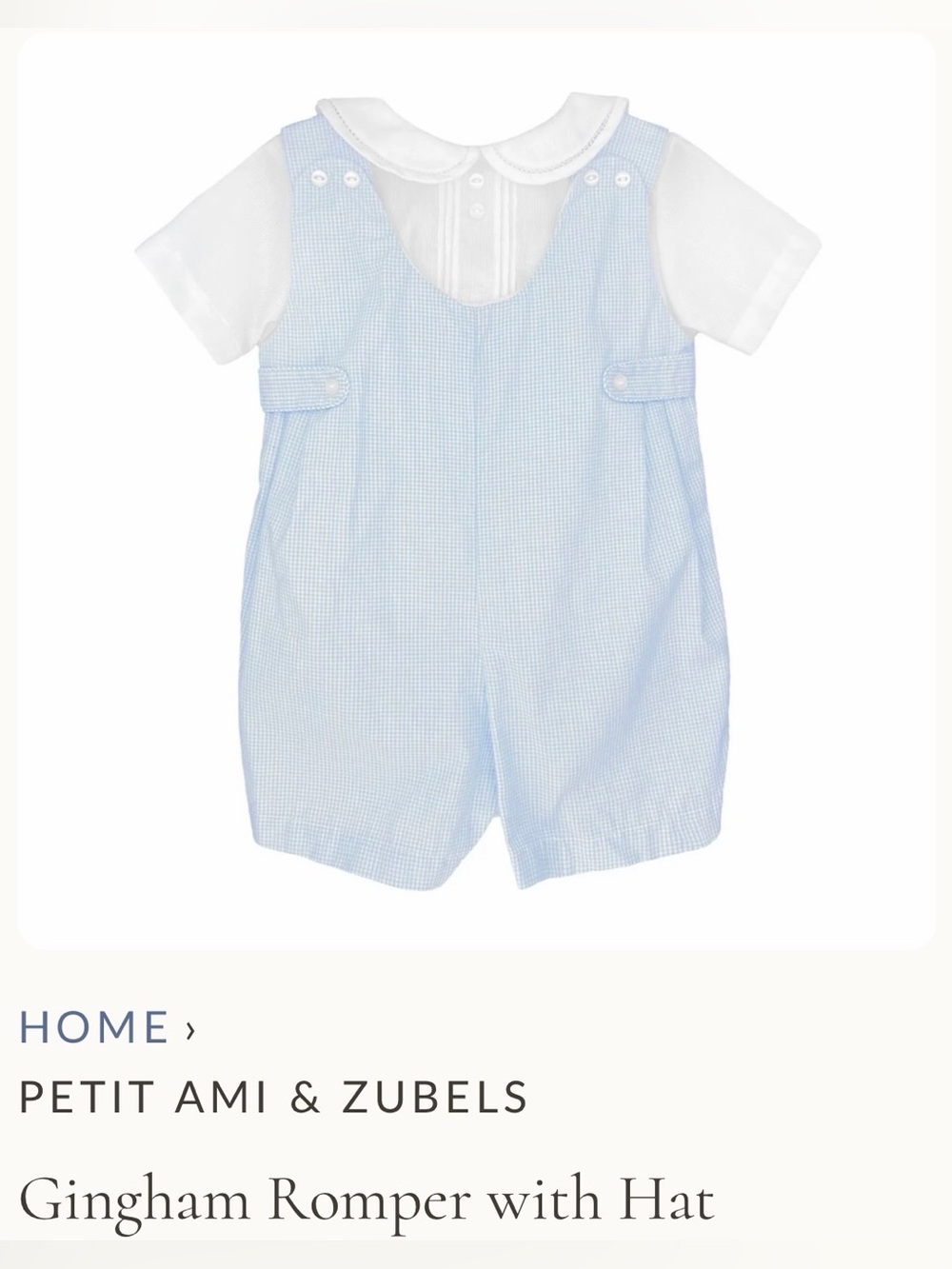 Petit Ami Gingham Romper with Hat